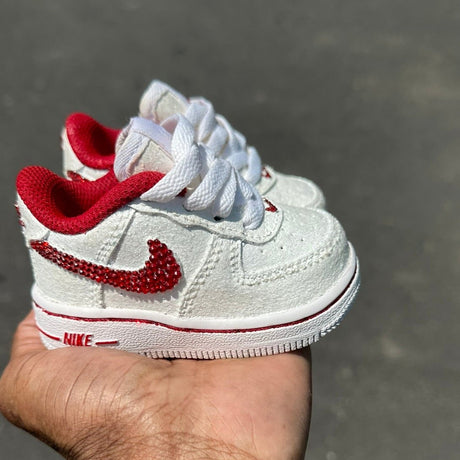 Infant White Sugar AF1 with Red Rhinestones